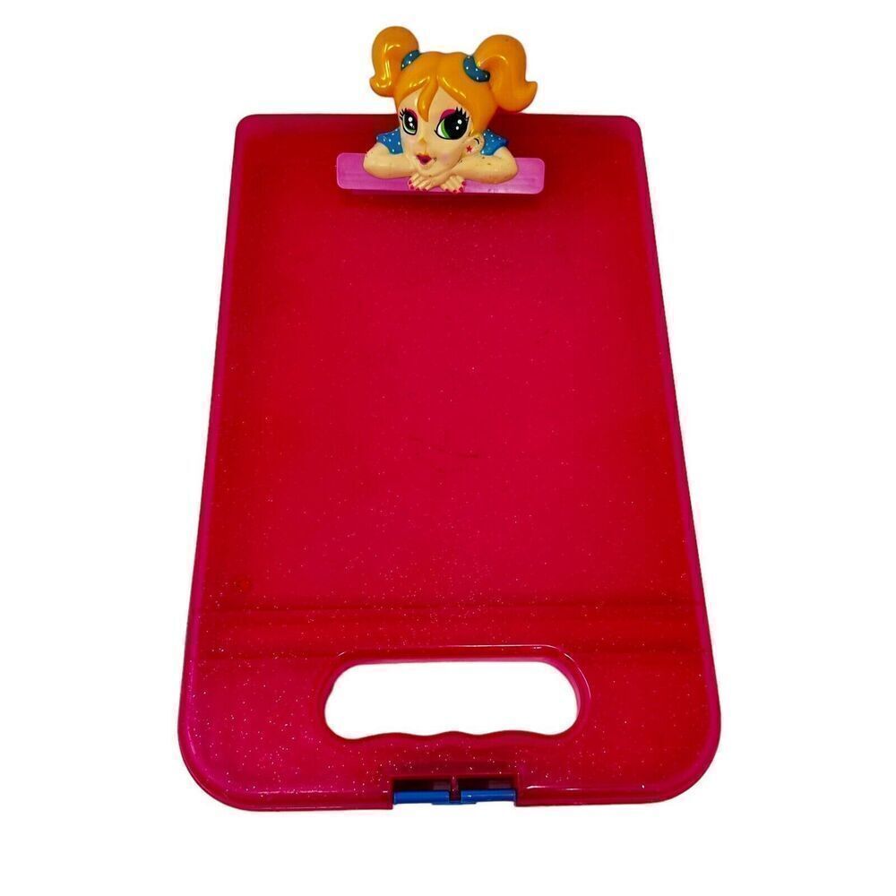 Vintage Lisa Frank Blonde Girl Pink Glitter Clipboard Art Storage Container Nurs